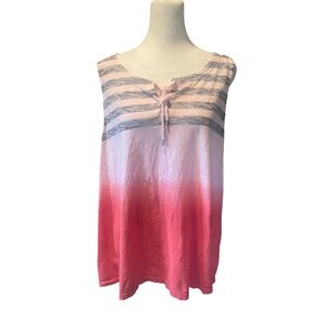 Chaps Womens Ombre Striped Lace Up Tank Top 1X Fisherman Nautical Summer Boho